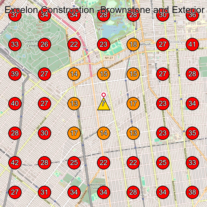 Excelon Construction -Brownstone and Exterior facade Restoration | Roofing |Waterproofing | Brooklyn NY GeoGrid visibility map for Concrete Contractor in Brooklyn